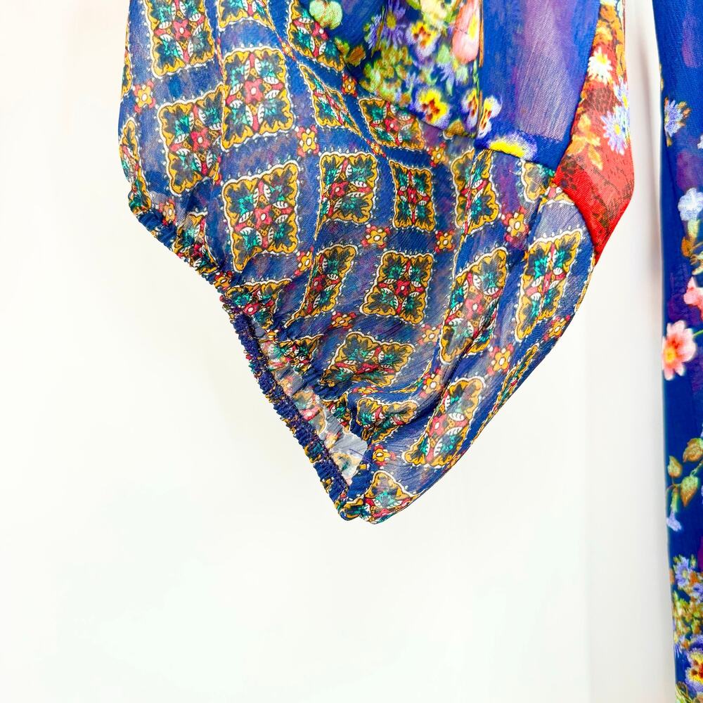Anthropologie Fig & Flower Floral Sheer Boho Blouse Medium Blue Red Peasant Top - Picture 9 of 11
